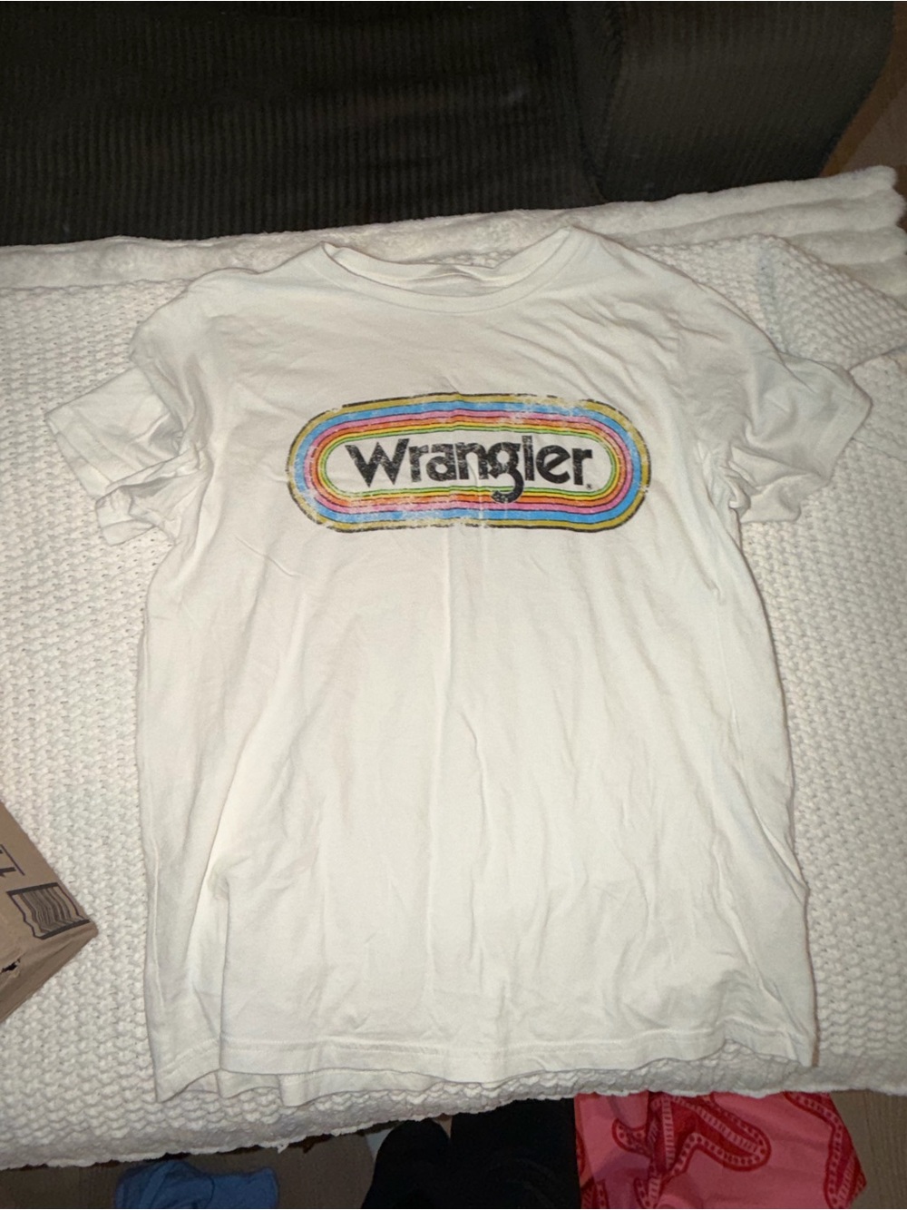 Wrangler Cream Tee with Multi-Color Stripe Graphic